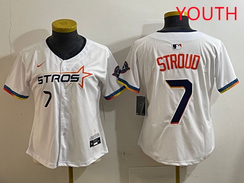 Youth Houston Astros #7 Stroud White Fourth generation Joint Name Nike 2025 MLB Jersey style 5